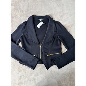 Papaya Black Cropped Jacket Women’s Size L Gold Zipper New With Tags